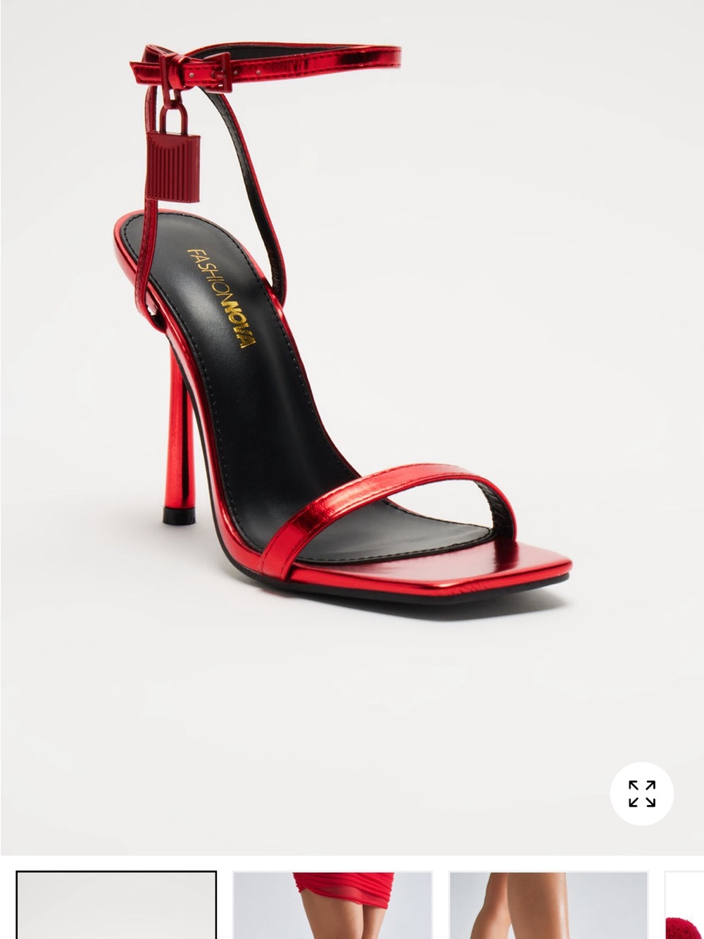 Fashion Nova Metallic Red Strappy Ankle-Stiletto Sandal